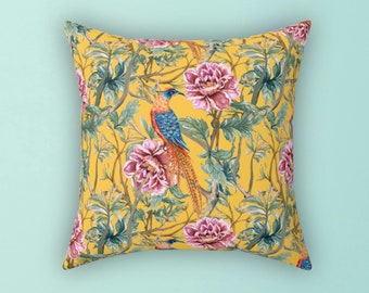 Yellow Chinoiserie Pillow | Floral Chinoiseri Pillow Floral Pillow Colorful Pillow Trendy Pillow Yellow Pillow Decorative Accent Pillow