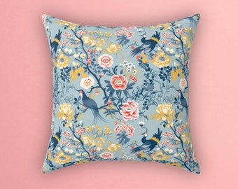 Blue Decorative Pillow Blue Chinoiserie Pillow Blue Chinoiserie Pillow Trendy Accent Pillow Trendy Bird Pillow for Gift Ideas for New Home