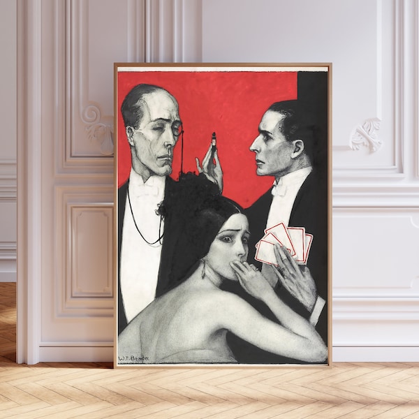 Célèbre oeuvre d'art murale de Wladyslaw Theodore Benda, affiche de peinture vintage, décoration murale noir et rouge, esthétique, art noir et blanc, décoration intemporelle