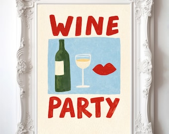 Wine Wall Art Poster, Eclectic Kitchen Wall Decor