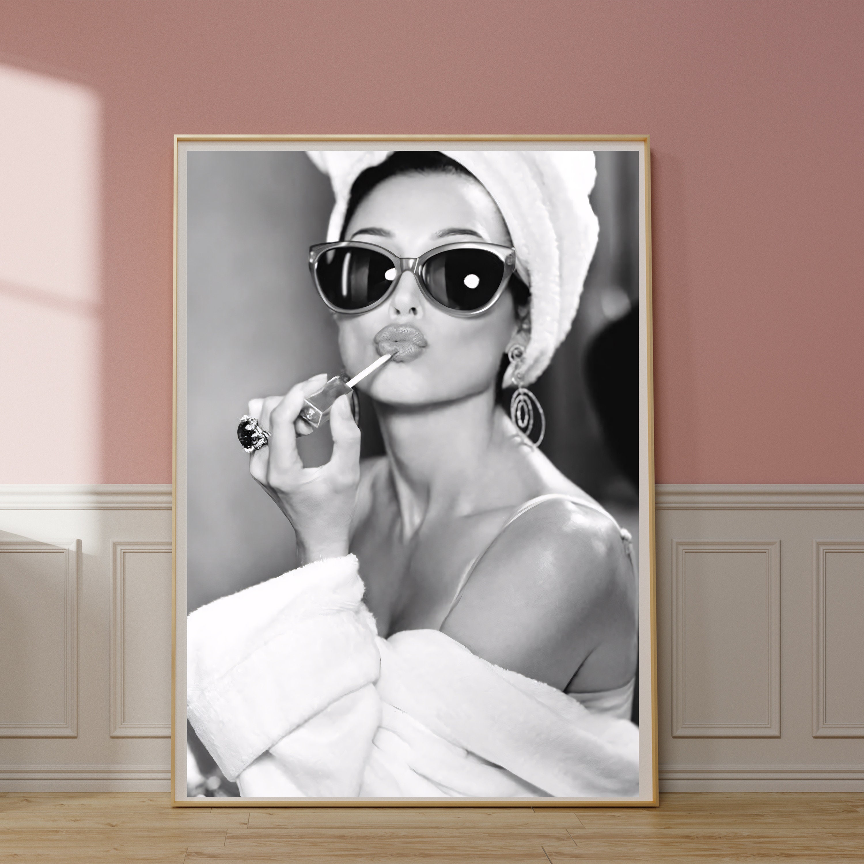 Audrey Hepburn Lipstick Wall Art Black and White Aesthetic Fashion