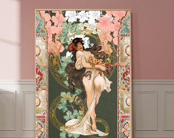 Art Nouveau Goddess Aesthetic Poster Printed Vintage Floral Wall Art Maximalist Home Decor Unique Gift for Art Lovers Vintage Maximalism