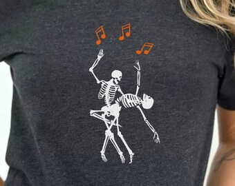 Skeleton Dancing Shirt, Halloween Rock Shirt, Skull Shirt for Couples, Funny Spooky Shirt, Halloween Shirt Costume, Purple Halloween Shirt