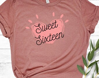 Sweet Sixteen Tshirt, Birthday Shirt, 16 year old Girl Gift, Gift for 16 year old Birthday Party, Birthday Party Shirt for Sweet Sixteen