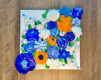 Blue Flower Fields - 10x10 Inch 3D Flower Painting