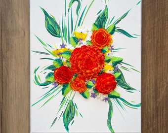 バラは赤い - 8 x 10 インチ 3D 花の絵画 - Etsy 日本