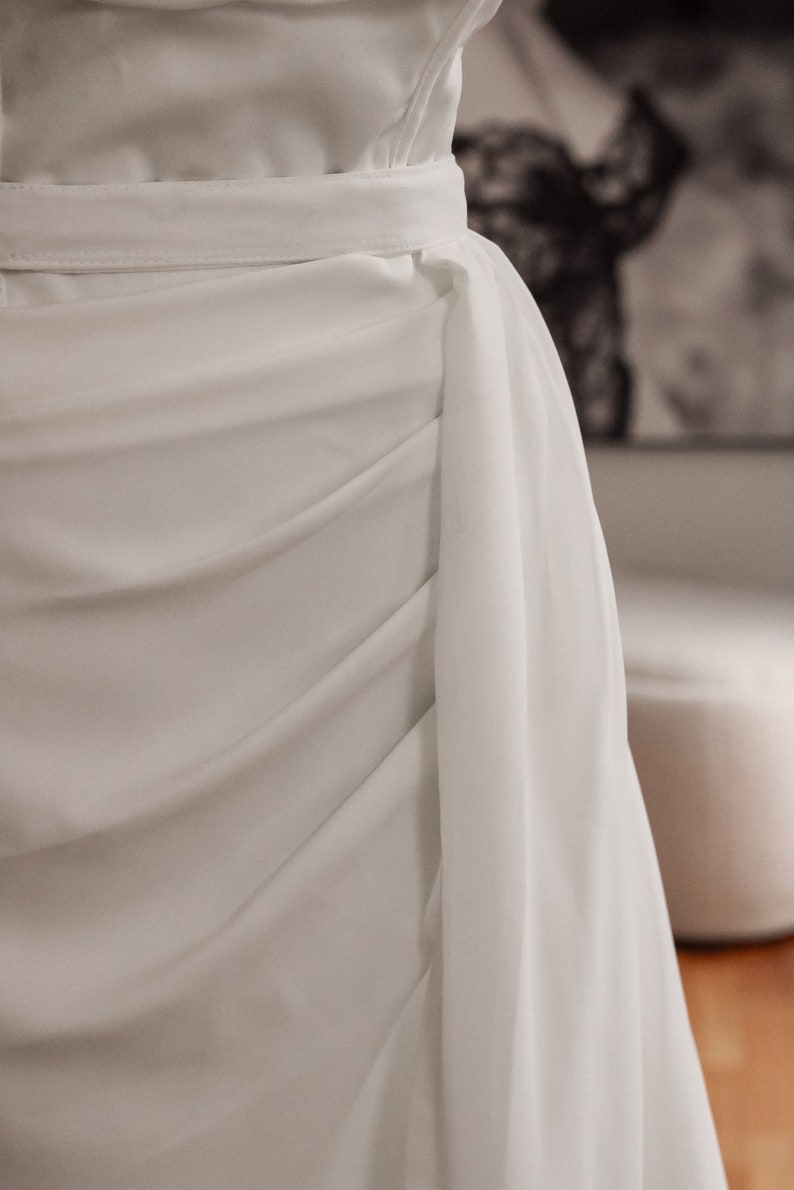 Detachable Chiffon Wedding Overskirt, Bridal Sheer Overskirt, White Chiffon Wedding Skirt. Off-White Sheer Chiffon Overskirt & bridal train image 8