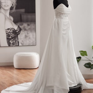 Detachable Chiffon Wedding Overskirt, Bridal Sheer Overskirt, White Chiffon Wedding Skirt. Off-White Sheer Chiffon Overskirt & bridal train image 6