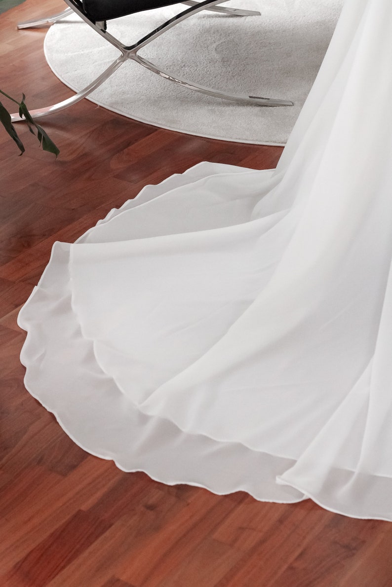 Detachable Chiffon Wedding Overskirt, Bridal Sheer Overskirt, White Chiffon Wedding Skirt. Off-White Sheer Chiffon Overskirt & bridal train image 9