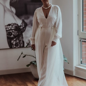 Detachable Tulle Wedding Train: Ivory Bridal Overskirt with Pearl Belt
