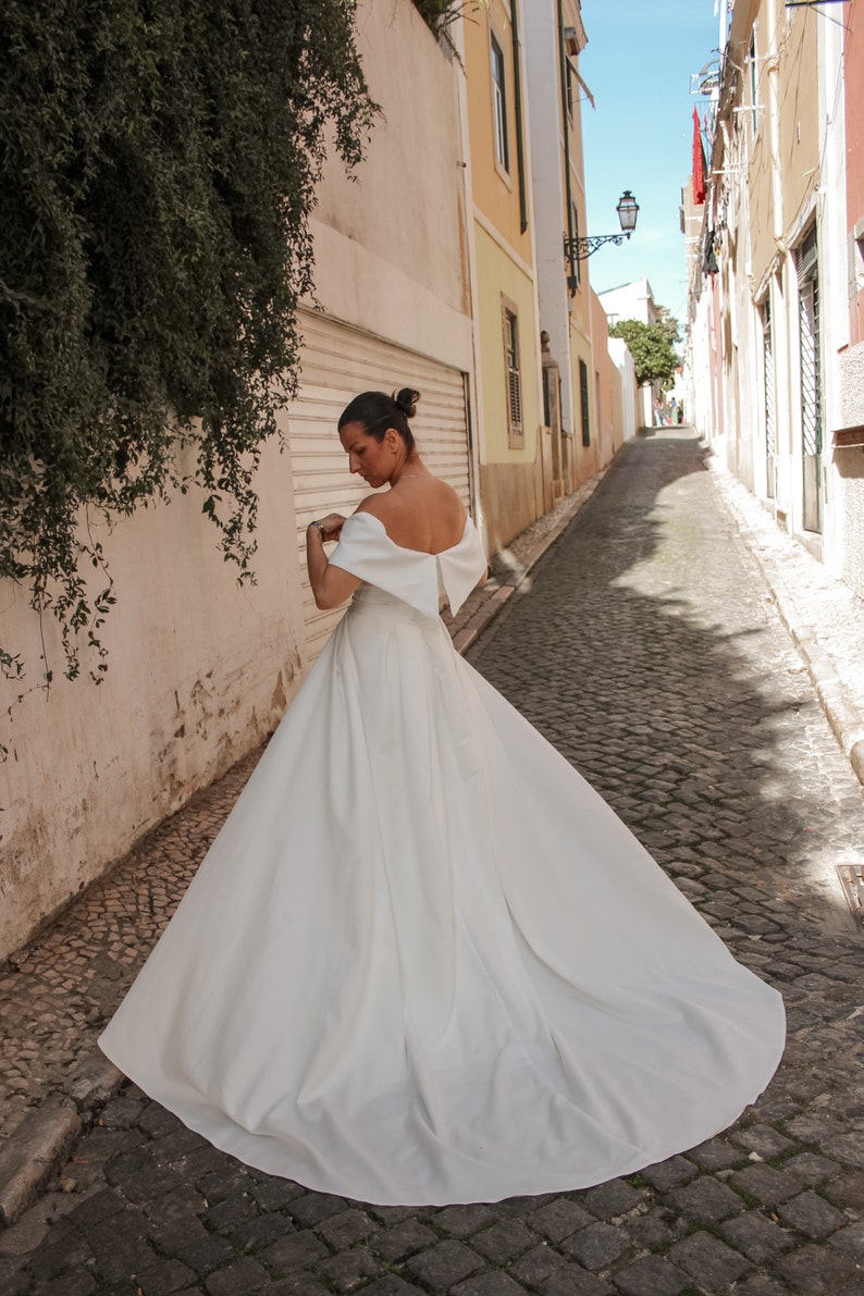 Detachable Wedding Crepe Overskirt, Bridal train Overskirt, Off white crepe Wedding Skirt, Detachable Overskirt Wedding Train, Bridal skirt image 7