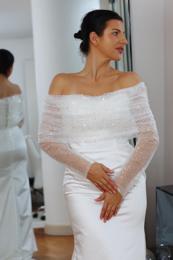 shawl for off the shoulder dress Off-the-shoulder custom plain bridal shawl Velo Bianco