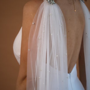 Soft Tulle Pearl Wedding Wings, Pearl Bridal Veil Wings, Soft Tulle Wedding Veil, Off-White Pearl Bridal Veil, Detachable cathedral veil