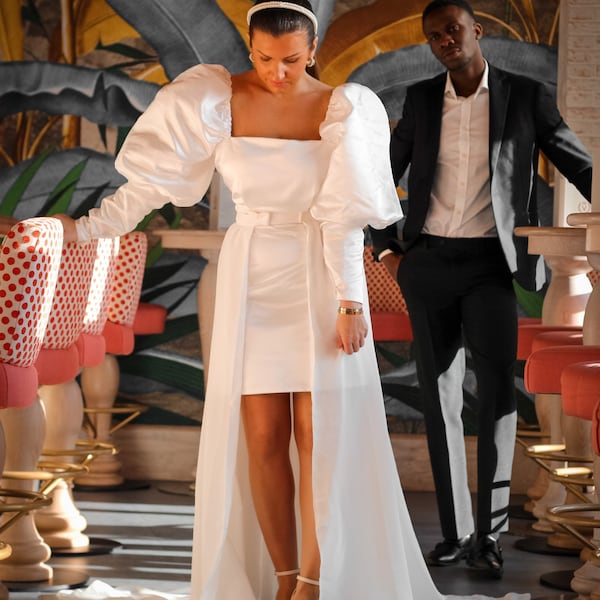 Detachable Chiffon Wedding Overskirt: Bridal Sheer Train, Ivory or White