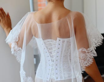 Lace Tulle Bridal Cape: Off-the-Shoulder Wedding Bolero