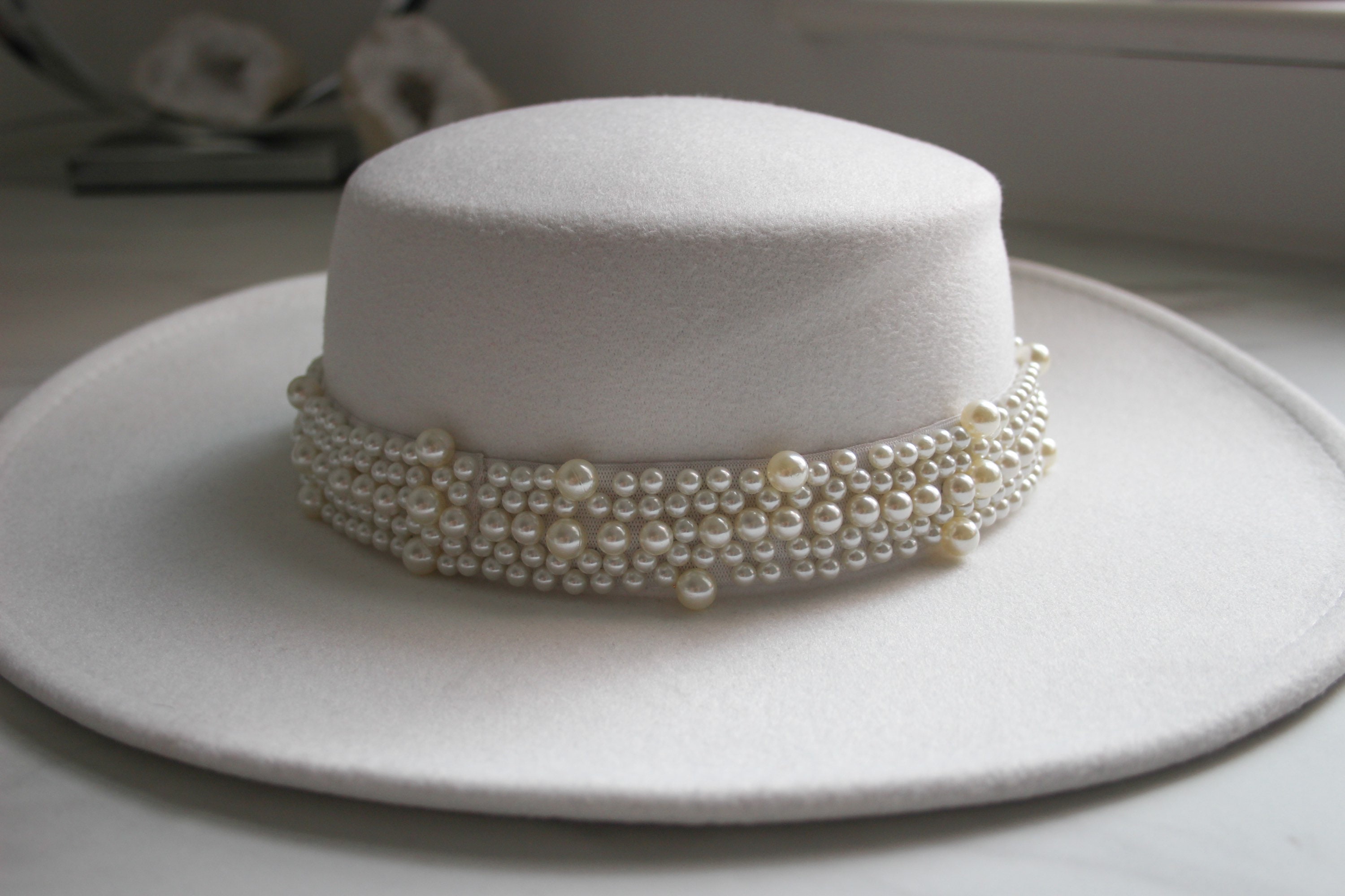 White Pearl Wedding Bolero Hat: Boho Bridal Cotton Fedora - Etsy