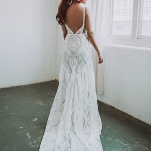 Bohemian Wedding Dress, Bohemian Bridal Gown, Sleeveless Wedding Dress, Champagne Lace Wedding Gown, Modern Bride, Sleeveless dress image 9