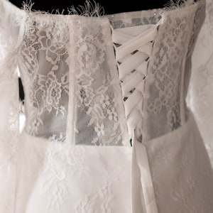 Luxurious French Lace Mini Wedding Dress, Lace Long Sleeve Wedding Mini Dress, Detachable Sleeve Bridal Dress, Luxury Mini Bridal Dress image 10