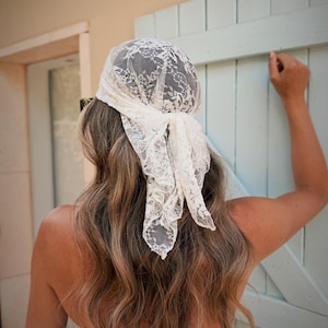 Bridal White Lace Headscarf : Handmade Elegant Chantilly Headpiece