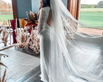 Handmade Cathedral Wedding Veil with Comb: Two Tier Ivory Tulle Bridal Veil