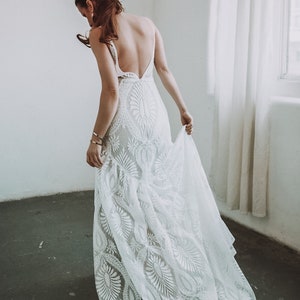 Bohemian Wedding Dress, Bohemian Bridal Gown, Sleeveless Wedding Dress, Champagne Lace Wedding Gown, Modern Bride, Sleeveless dress image 10