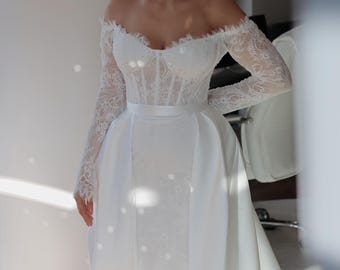 Detachable Mikado Satin Wedding Overskirt: Bridal Gown Accessory