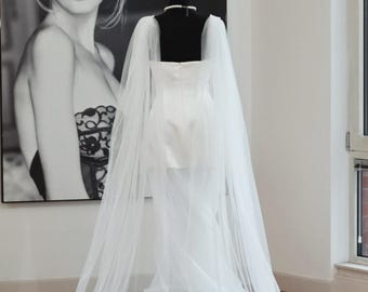 Ivory Tulle Wedding Wings: Detachable Bridal Veil, 3 Meter Cathedral Length