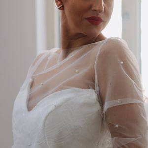 Pearl Tulle Bridal Top: Long Sleeve Wedding Bolero