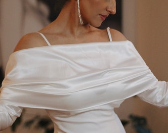 Off the shoulder Bridal Shawl, Satin Bridal Wrap, Off the shoulder wedding bolero, White bridal shawl, Wedding cape, Satin wedding shawl