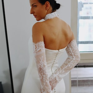 Chantilly Lace Bridal Sleeves: Ivory Detachable Fingerless Wedding Gloves image 6