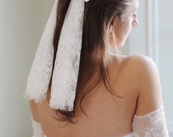Chantilly Lace Wedding Bow Veil: Bridal Hair Accessory