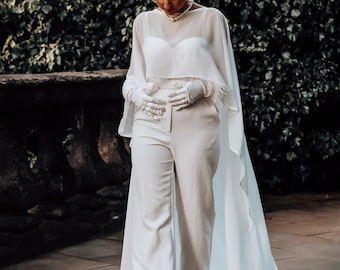 Silk Chiffon Bridal Cape: High Low Wedding Capelet
