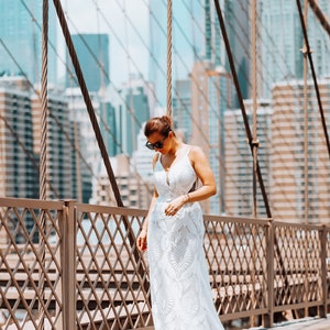 Bohemian Wedding Dress, Bohemian Bridal Gown, Sleeveless Wedding Dress, Champagne Lace Wedding Gown, Modern Bride, Sleeveless dress image 3