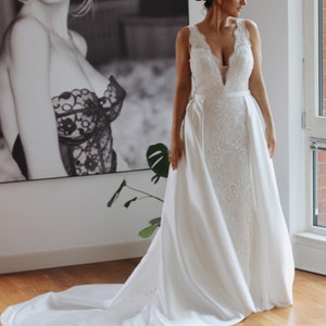 Detachable Ivory Satin Wedding Overskirt: Bridal Gown Accessory