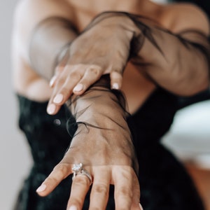 Handmade Black Tulle Fingerless Bridal Gloves