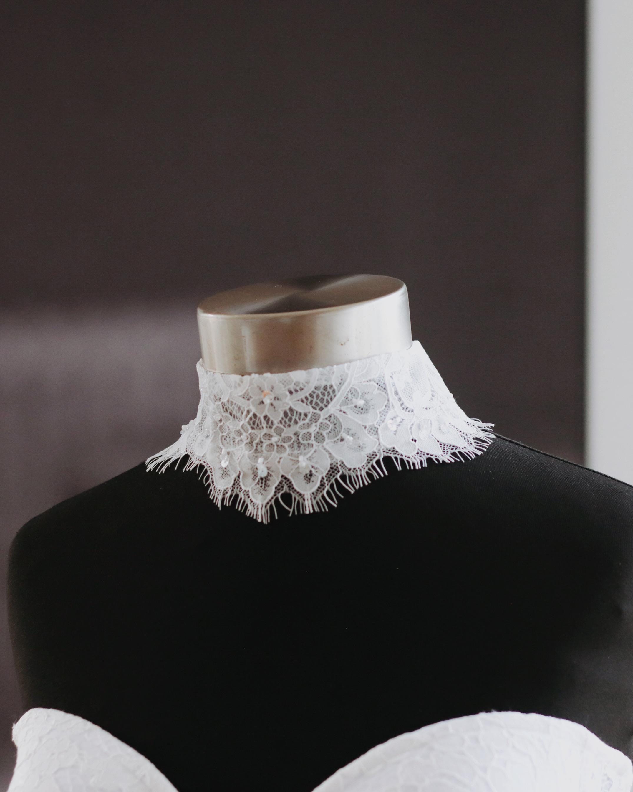 Women Organza Embroidery False Collar Wrap Hollow Out Lace Black Shawl