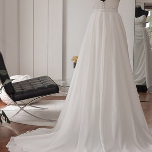 Detachable Chiffon Wedding Overskirt, Bridal Sheer Overskirt, White Chiffon Wedding Skirt. Off-White Sheer Chiffon Overskirt & bridal train image 7