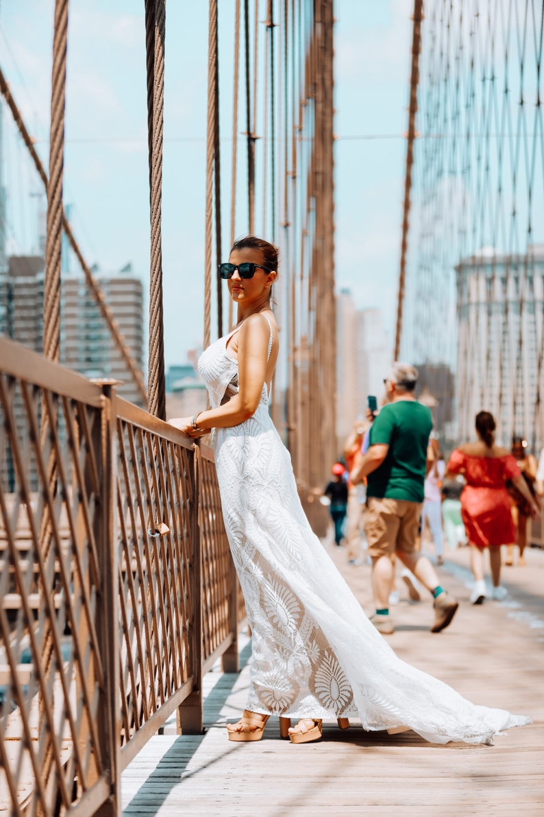 Bohemian Wedding Dress, Bohemian Bridal Gown, Sleeveless Wedding Dress, Champagne Lace Wedding Gown, Modern Bride, Sleeveless dress image 4