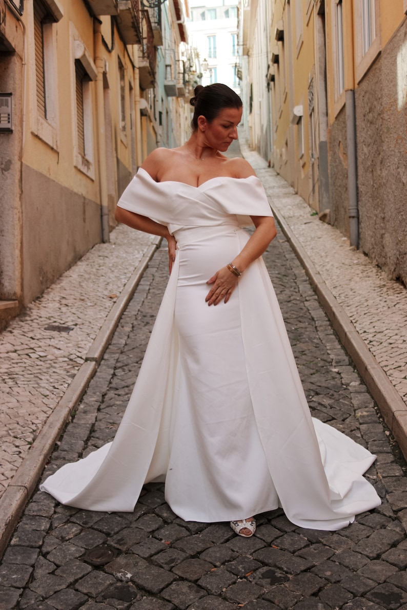 Detachable Wedding Crepe Overskirt, Bridal train Overskirt, Off white crepe Wedding Skirt, Detachable Overskirt Wedding Train, Bridal skirt image 3
