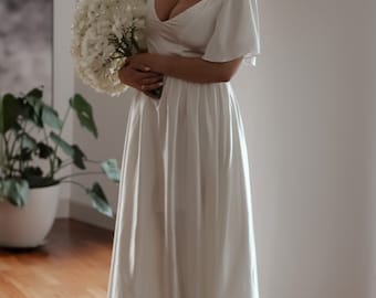 Vintage Style Elfenbein Satin Brautkleid: A-Linie Brautkleid