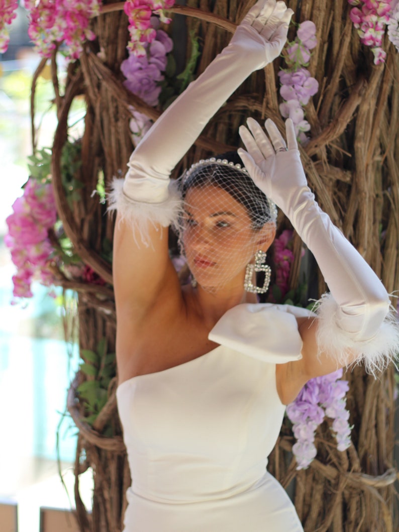 Birdcage Wedding Veil, Bridal Birdcage with Pearl Headband, Soft pearl Wedding Veil, Off-White Pearl Veil, Bridal Pearl Birdcage Veil image 7