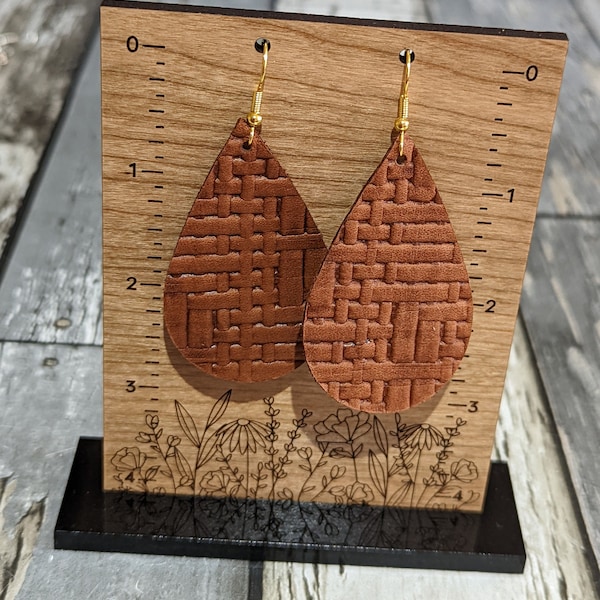 Basket Weave Leather Teardrop Earrings