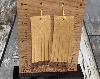 Gold Leather Tassel Earrings