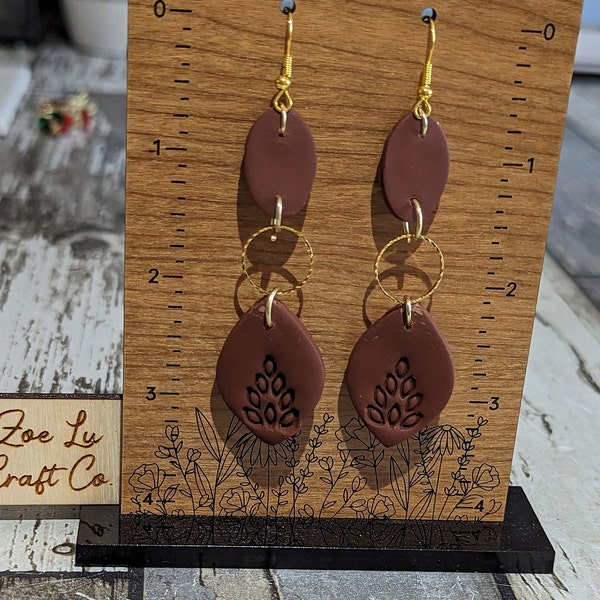 Brown Clay Imprinted Dangle Earrings