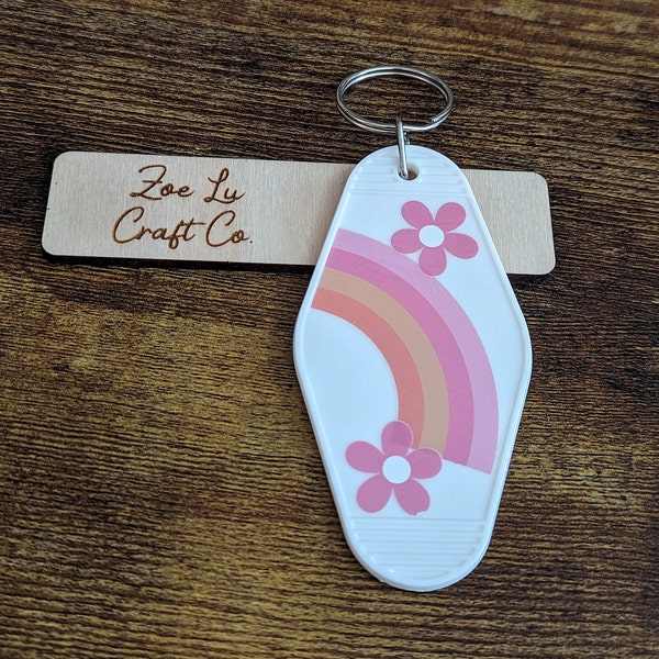 Pink Retro Flower Motel Keychain