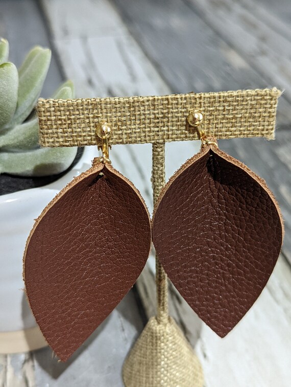 Clip on Real Leather Pinched Top Earrings Etsy