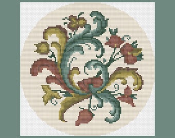 Floral Rosemaling Cross-Stitch Pattern #2