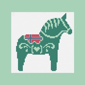 Dala Horse with Norwegian Flag Cross-Stitch Pattern