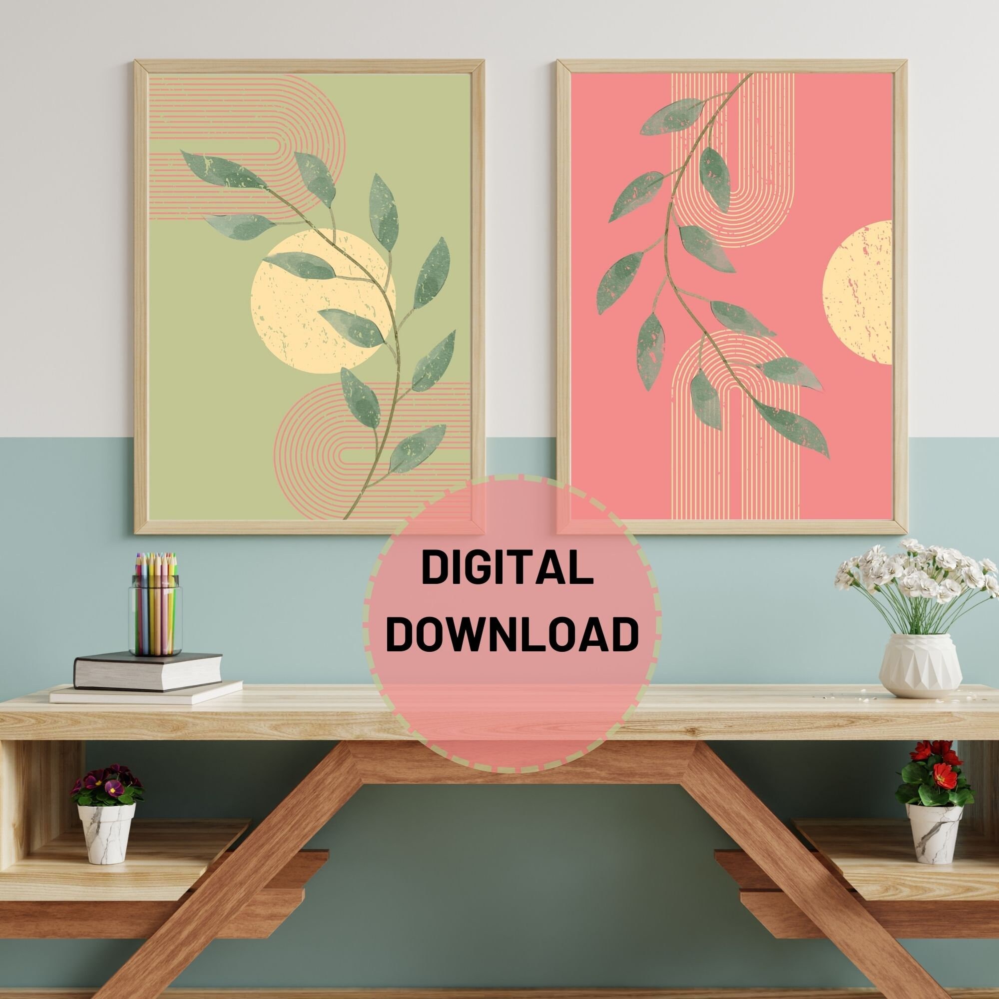 Boho Nature Wall Art Set of 2 Home Decor Floral Prints Etsy