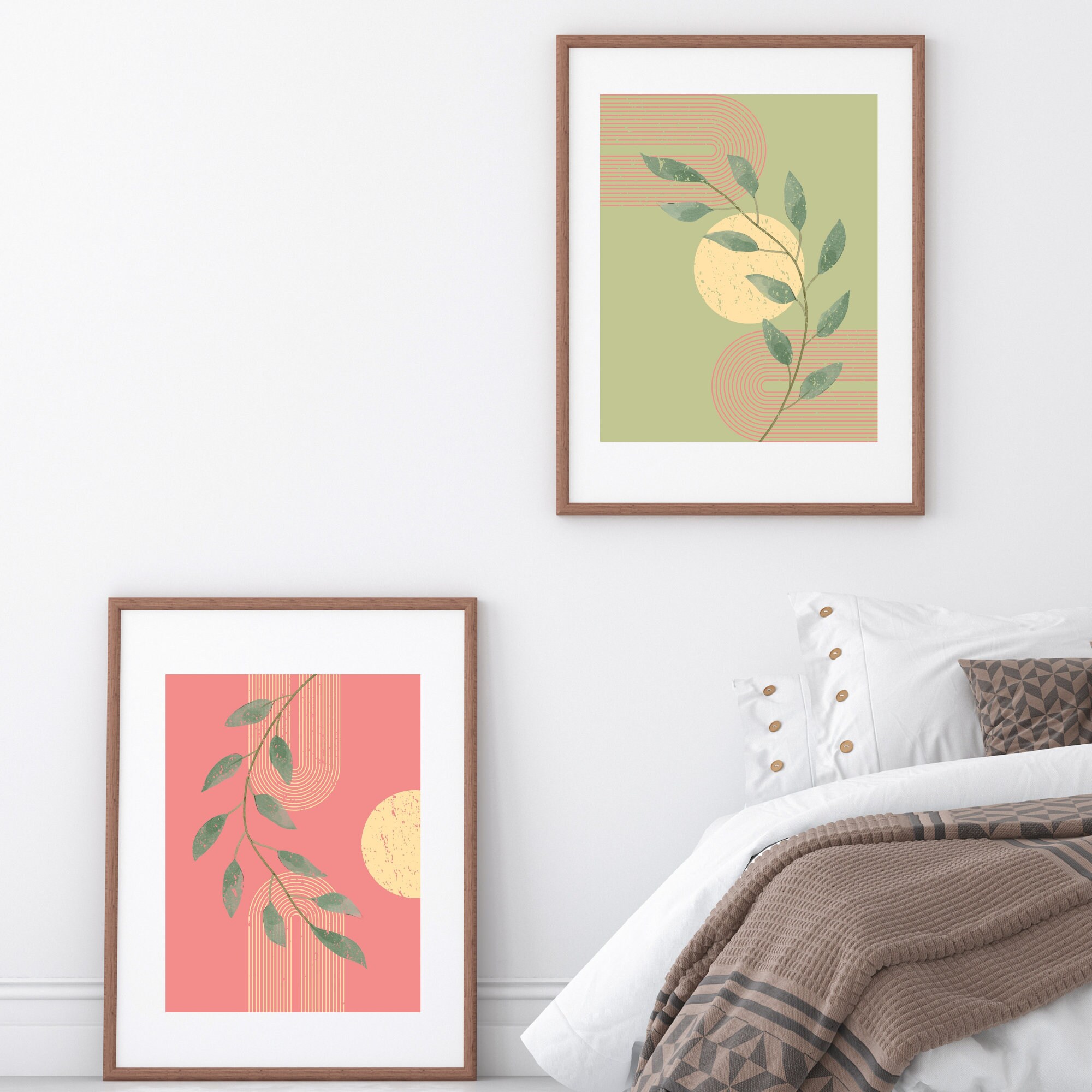 Boho Nature Wall Art Set of 2 Home Decor Floral Prints Etsy